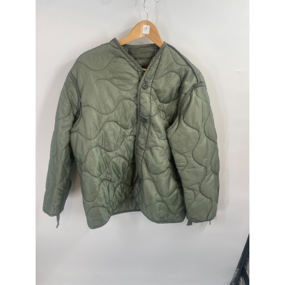 VTG Wavy Quilted Stitching Button-Front Liner Cold Weather Coat Olive Green M
